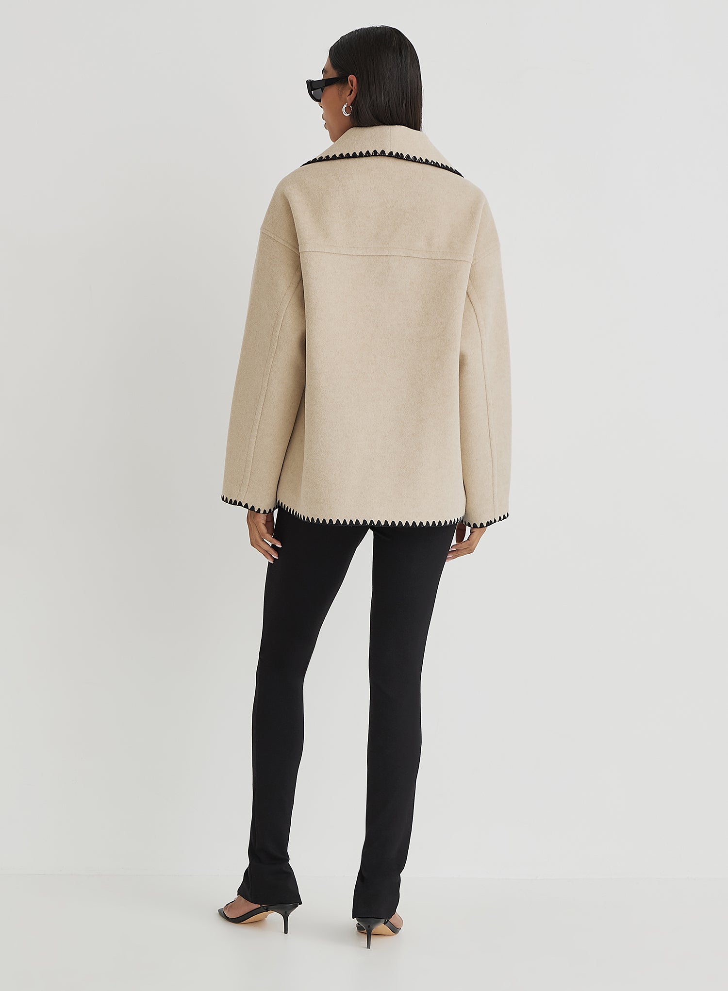 Beige Contrast Stitch Oversized Jacket
